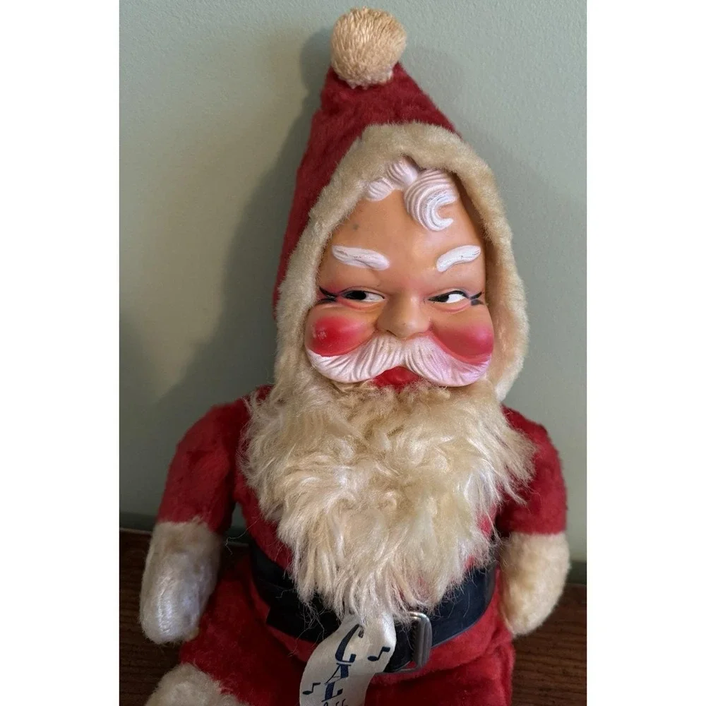 VTG 1950s Musical Rubber Faced Santa Claus Plush Stuffed Doll 18